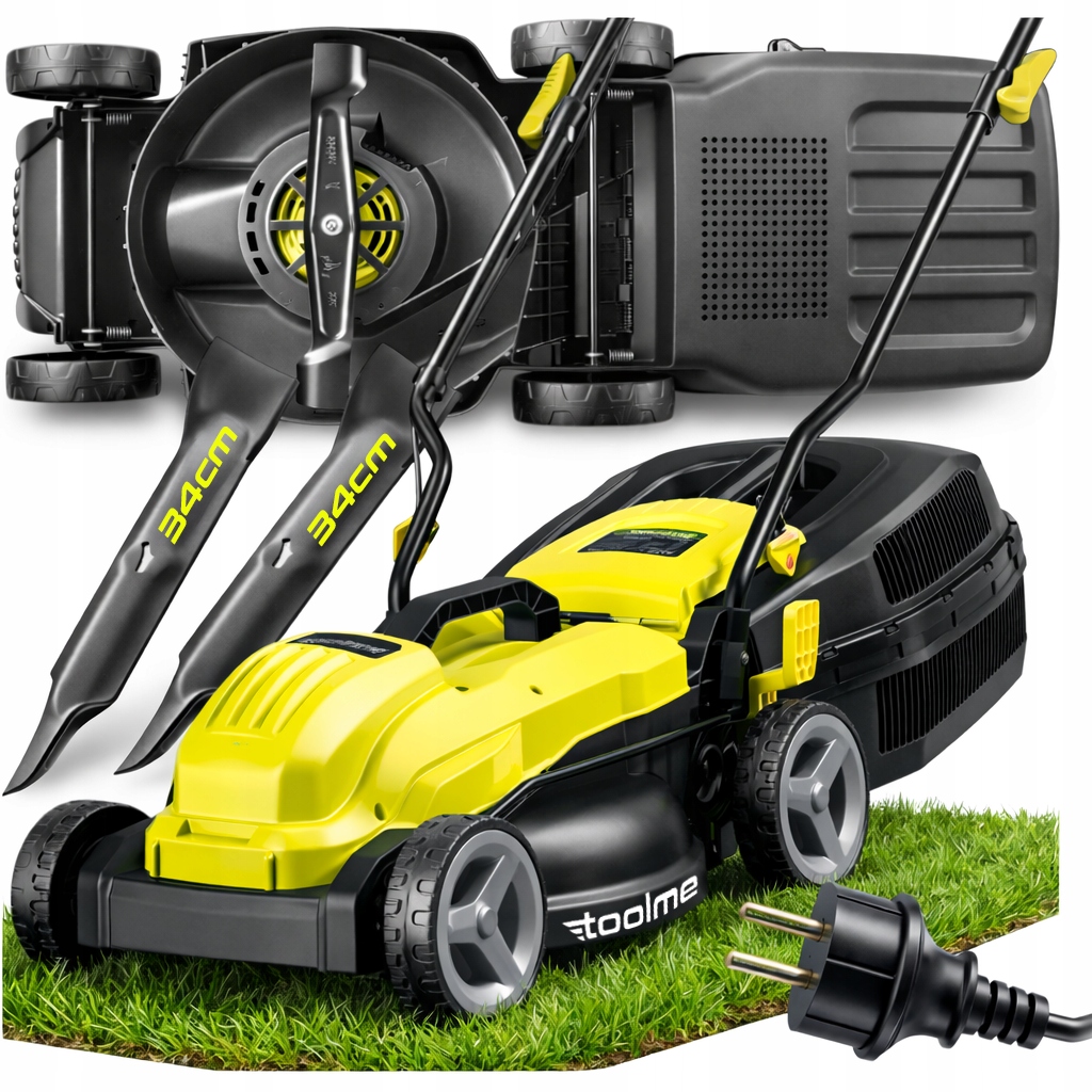 Elektrická kosačka na trávu 34 cm Mega Strong 2x nože Veľký kôš TOOLME TM341